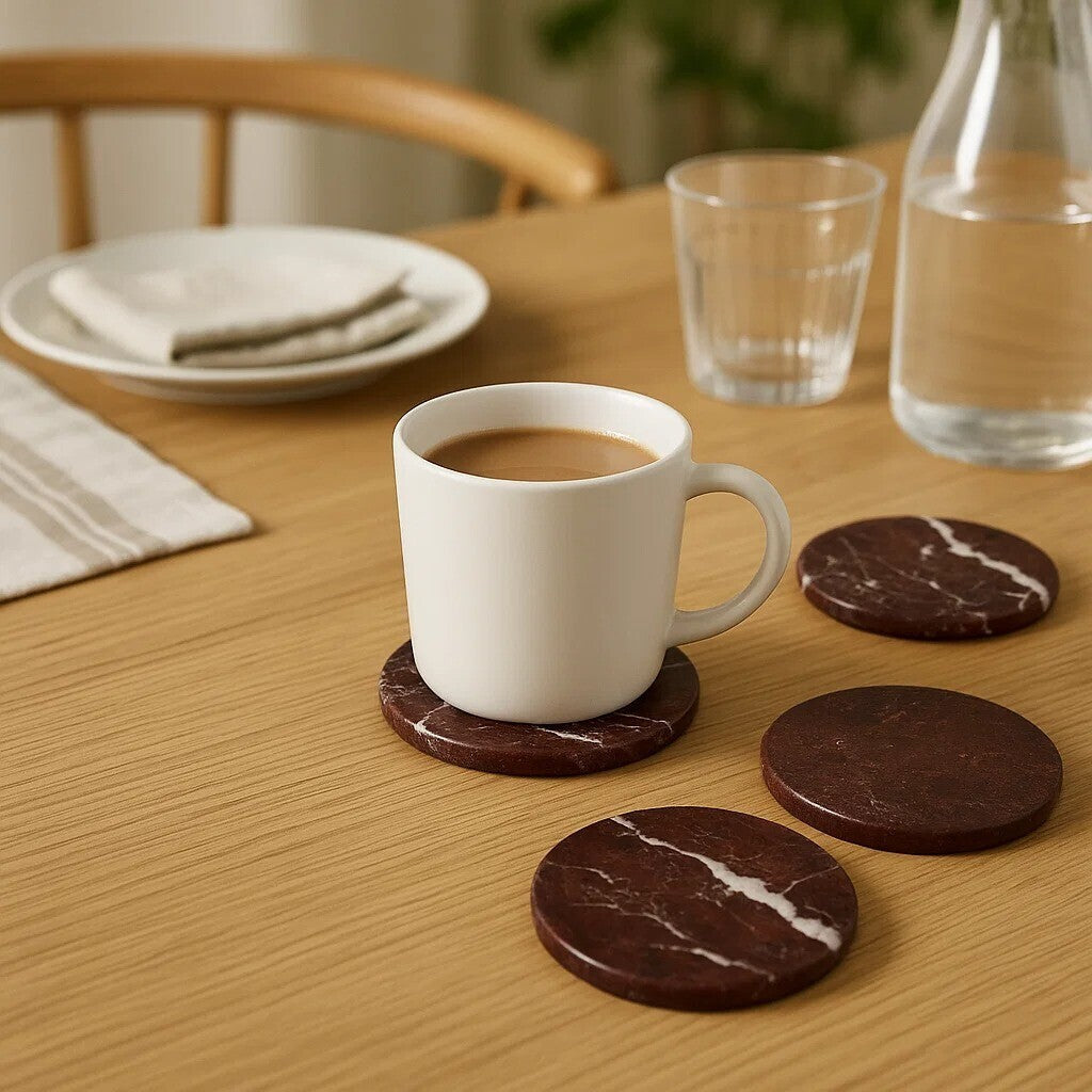 Orsina Salmo Red Marble Coasters – Set of 4 Polished Natural Stone
