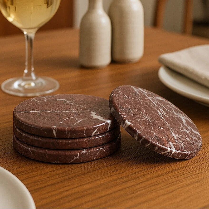 Orsina Salmo Red Marble Coasters – Set of 4 Polished Natural Stone