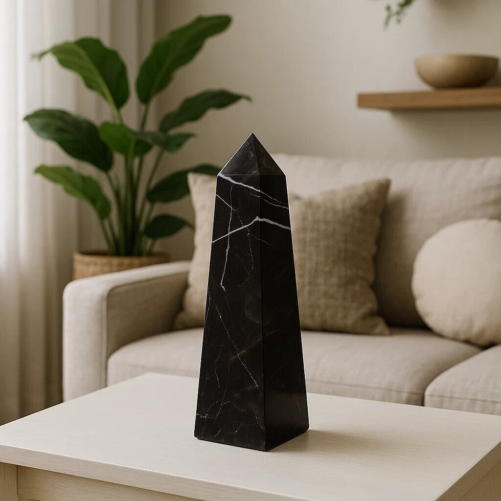 Orsina Salmo Small Black Marble Obelisk – Sculptural Home Decor Accent