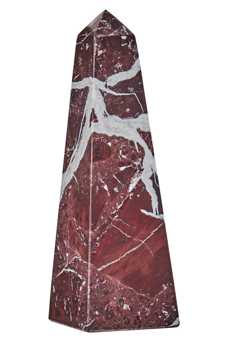 Orsina Salmo Small Red Marble Obelisk – Sculptural Home Decor Accent
