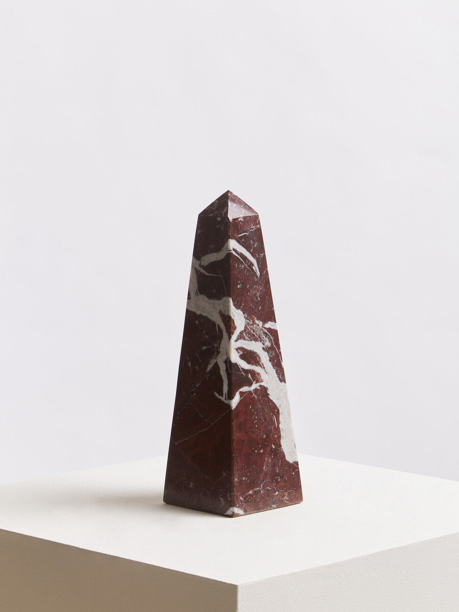 Orsina Salmo Small Red Marble Obelisk – Sculptural Home Decor Accent