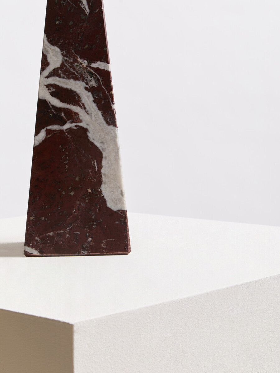 Orsina Salmo Small Red Marble Obelisk – Sculptural Home Decor Accent