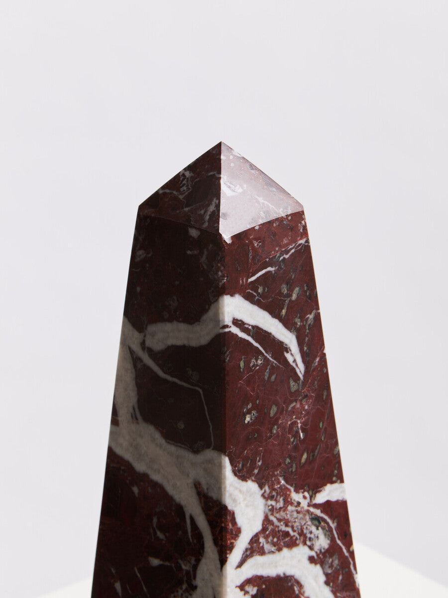 Orsina Salmo Small Red Marble Obelisk – Sculptural Home Decor Accent
