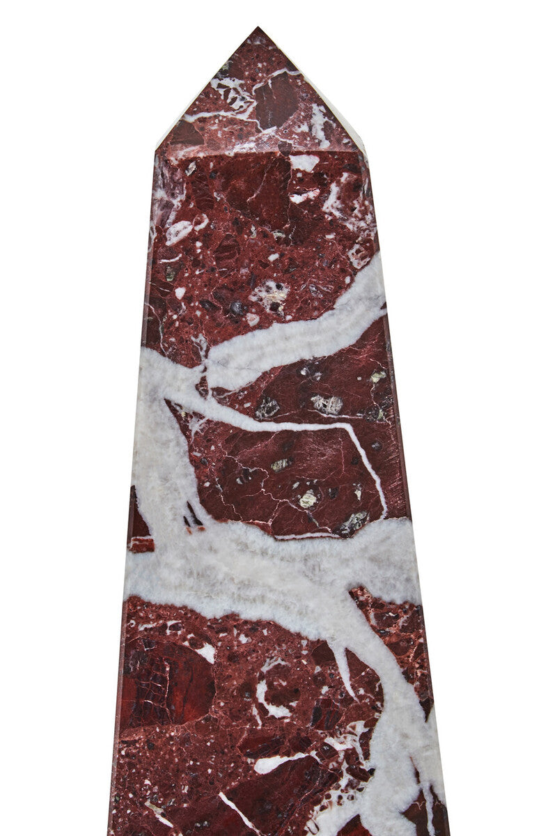 Orsina Salmo Small Red Marble Obelisk – Sculptural Home Decor Accent
