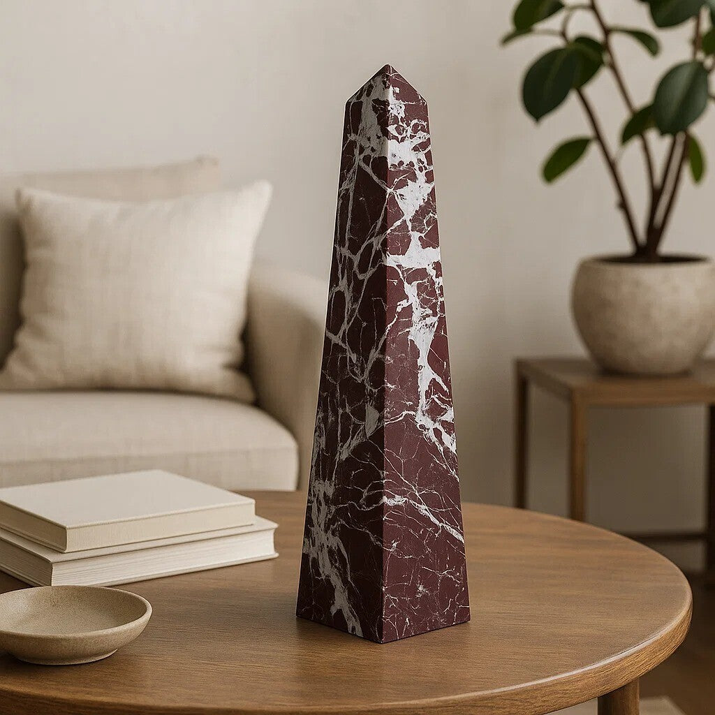 Orsina Salmo Large Red Marble Obelisk – Modern Stone Home Decor