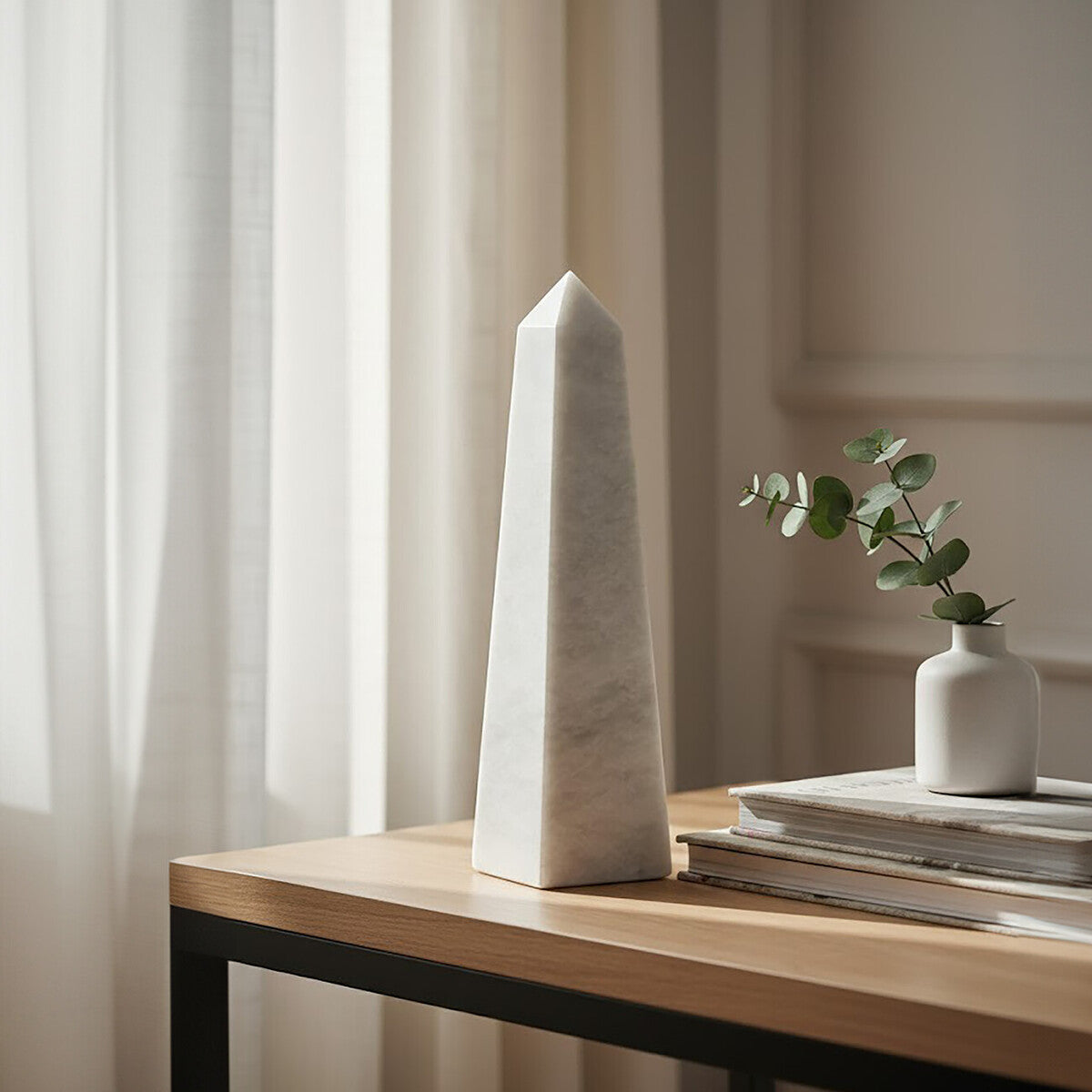 Orsina Salmo Small White Marble Obelisk – Modern Home Decor Sculpture
