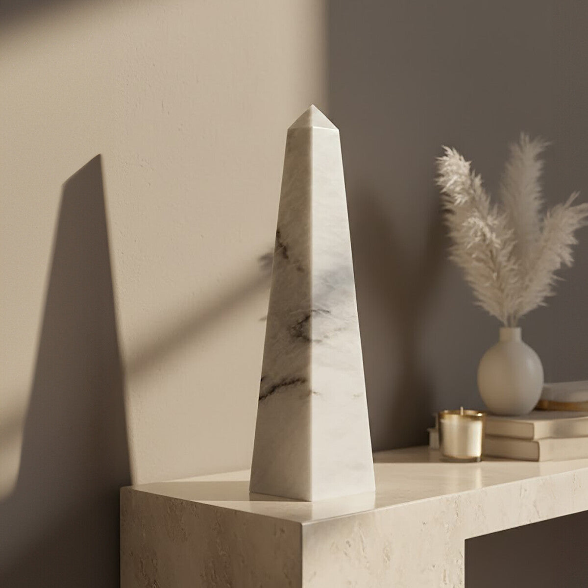 Orsina Salmo Large White Marble Obelisk – Modern Sculptural Decor