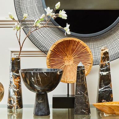 Orsina Salmo Black Marble Tapered Vase – Polished Stone Decor
