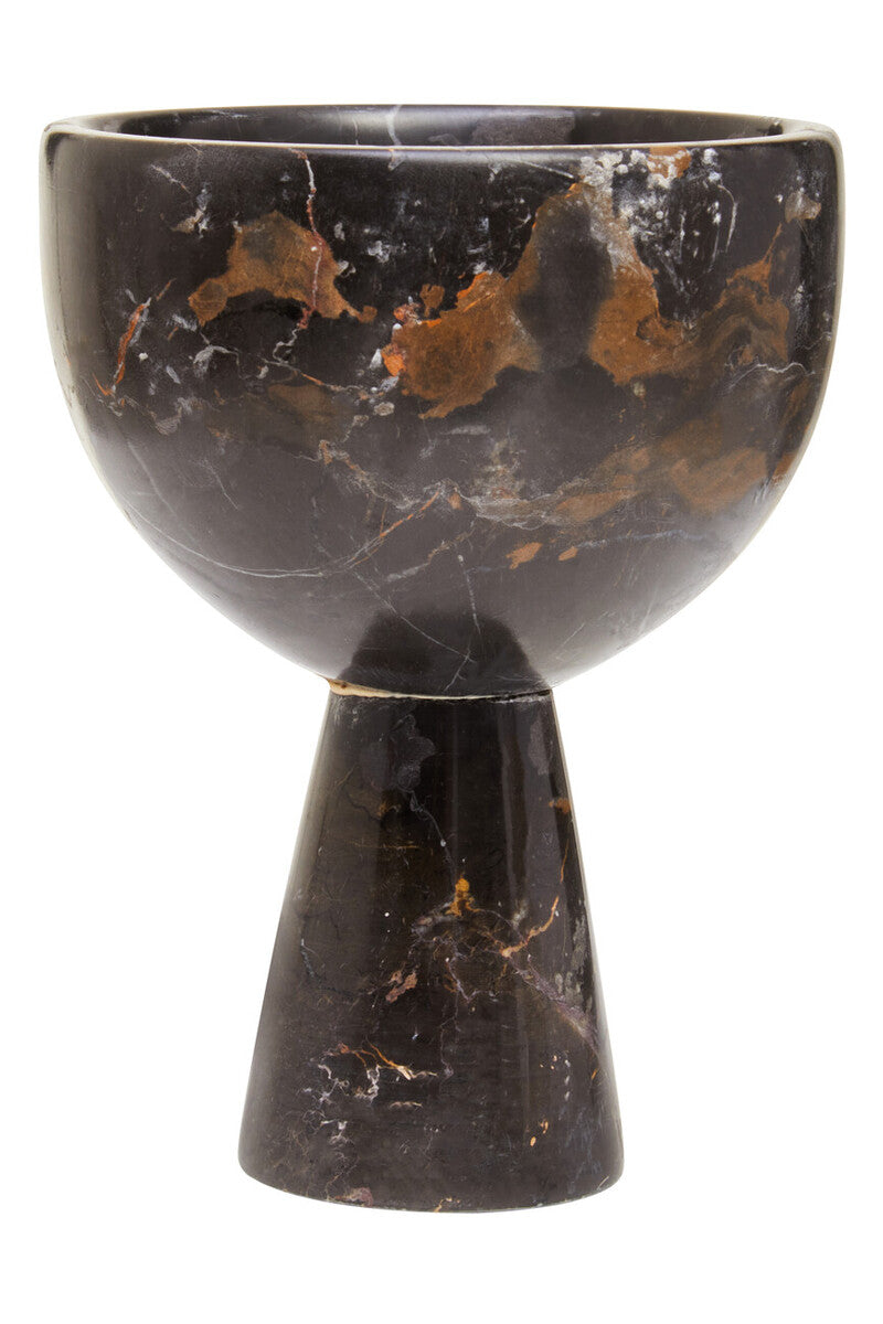 Orsina Salmo Small Black Marble Pedestal Bowl | Honed Stone Decor