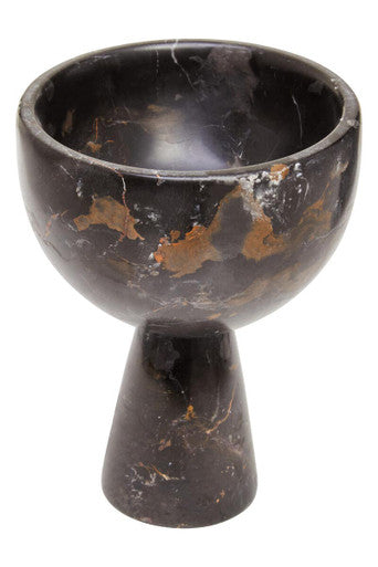 Orsina Salmo Small Black Marble Pedestal Bowl | Honed Stone Decor