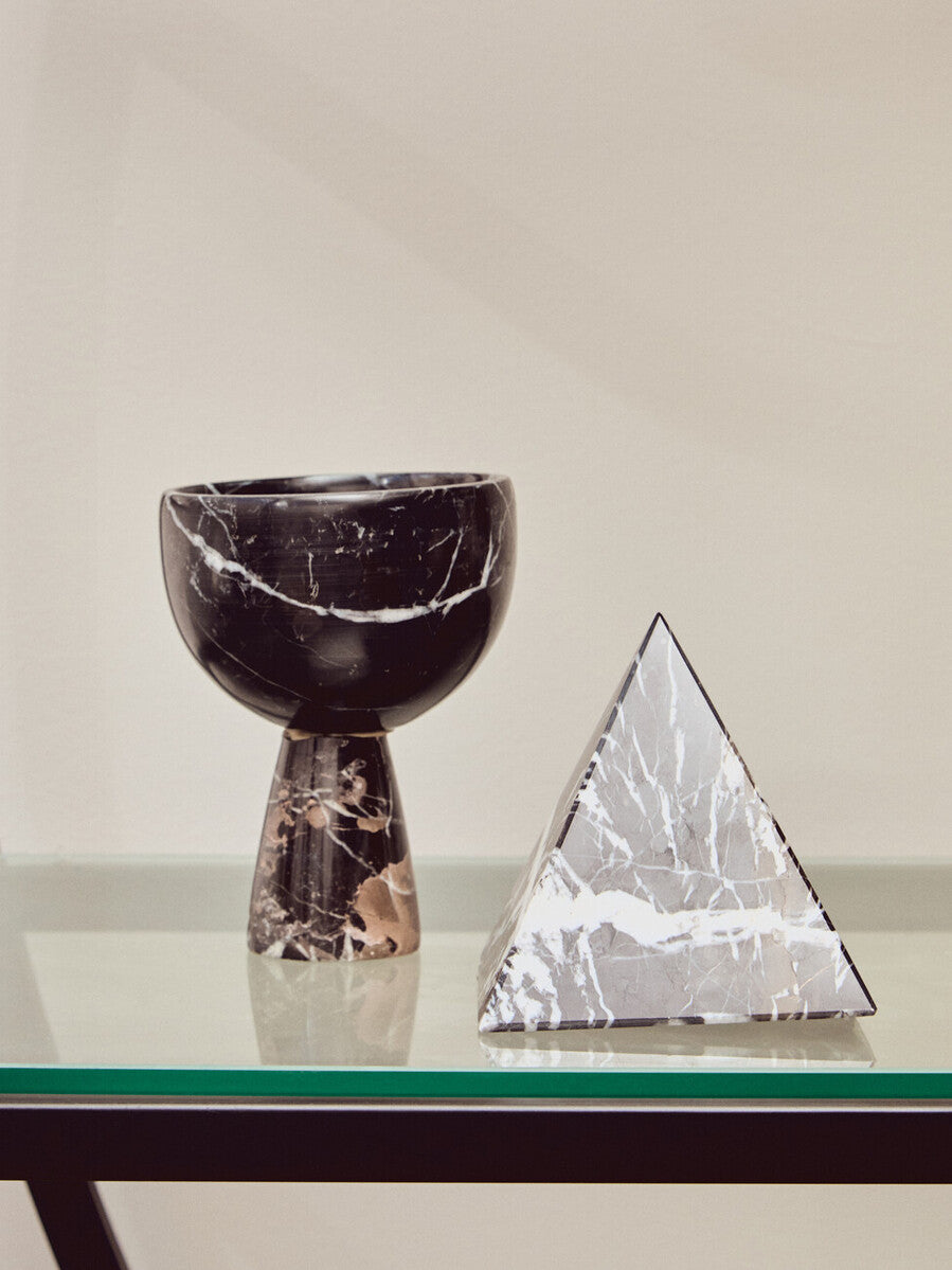 Orsina Salmo Small Black Marble Pedestal Bowl | Honed Stone Decor