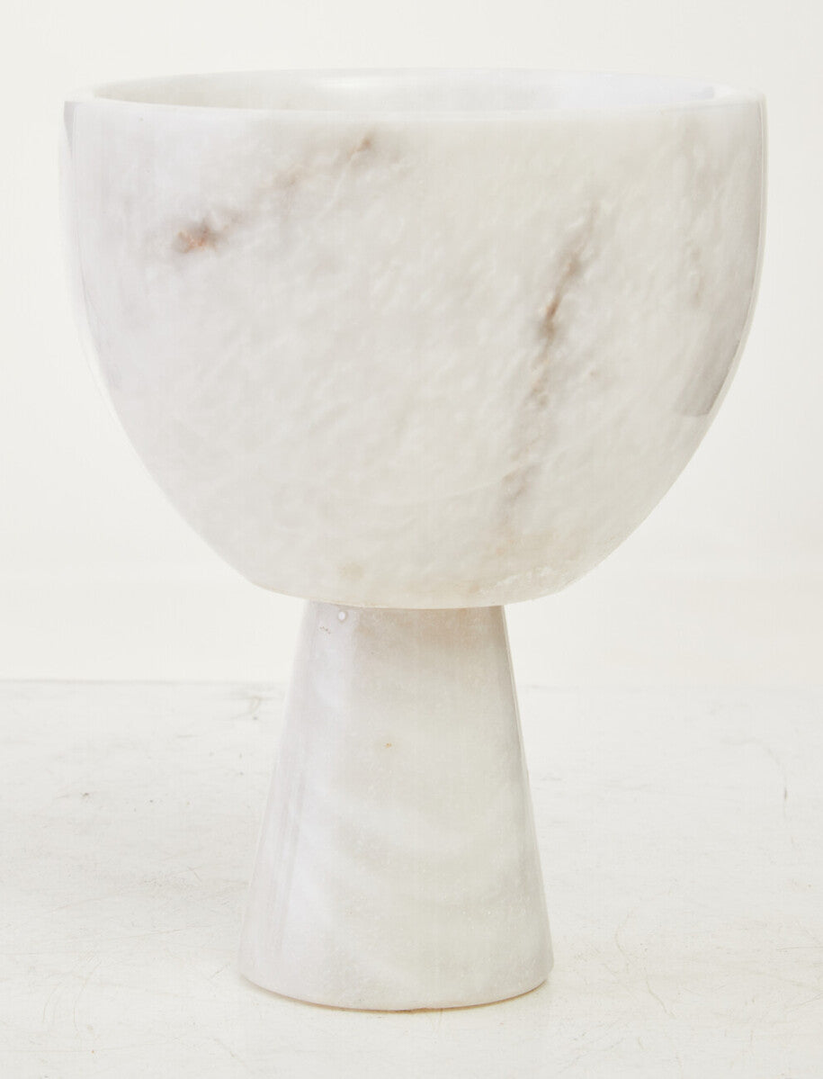 Orsina White Marble Pedestal Bowl – Small Honed Stone Catchall
