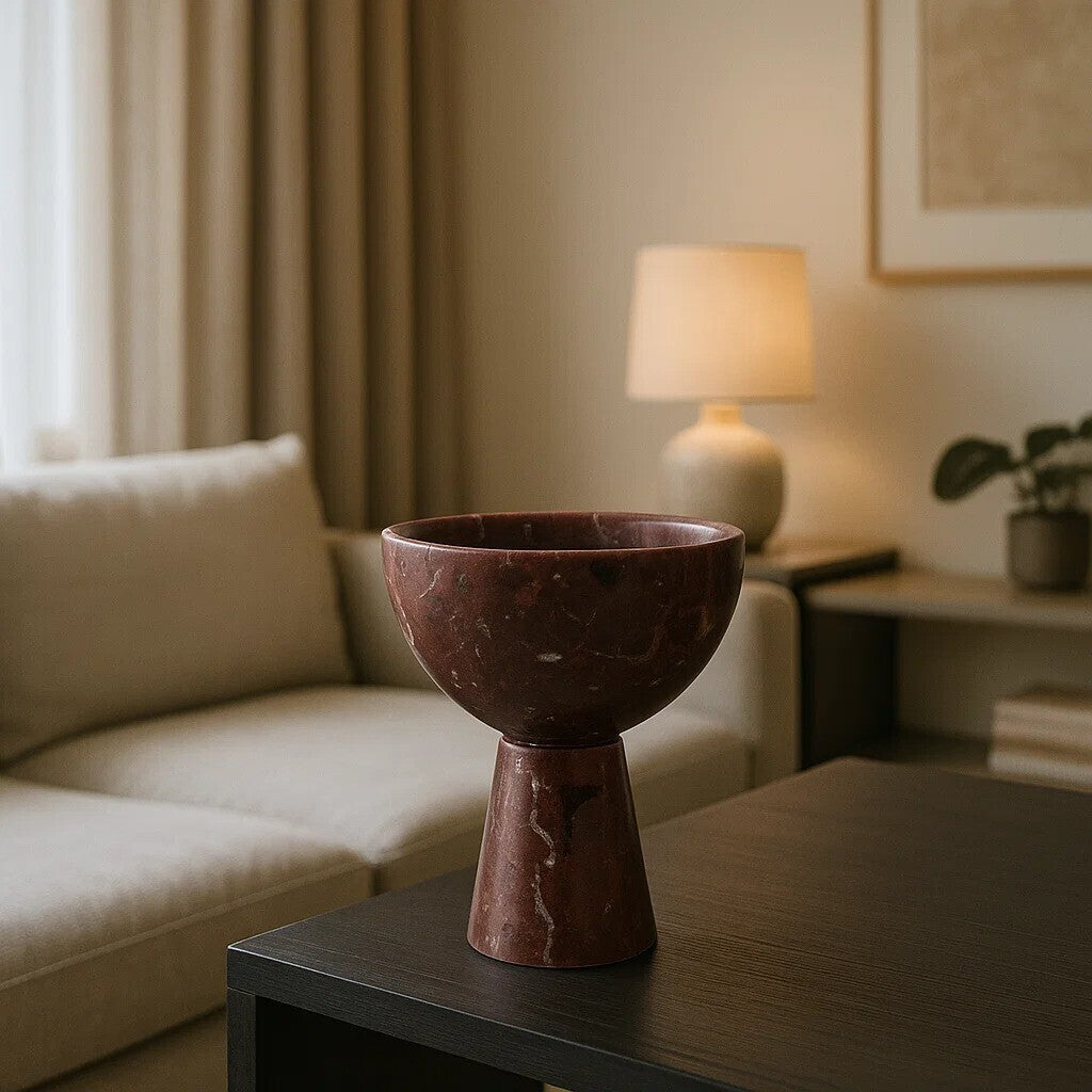 Orsina Salmo Red Marble Pedestal Bowl – Small Honed Tabletop Decor