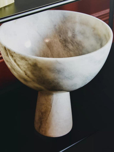 Orsina Salmo Large White Marble Pedestal Bowl | Sculptural Centerpiece