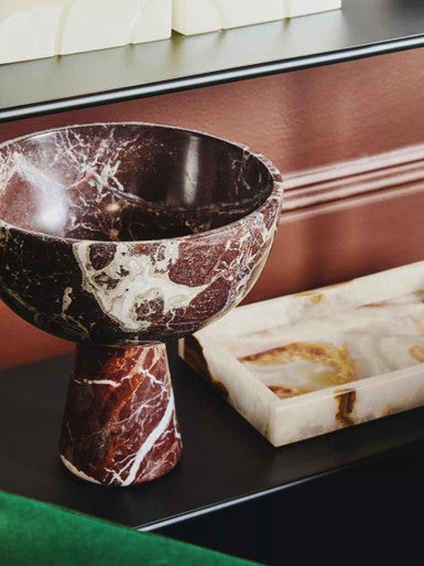Orsina Salmo Large Red Marble Pedestal Bowl – Footed Centerpiece