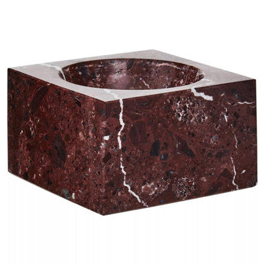Orsina Salmo Square Red Marble Bowl – Modern Stone Centerpiece