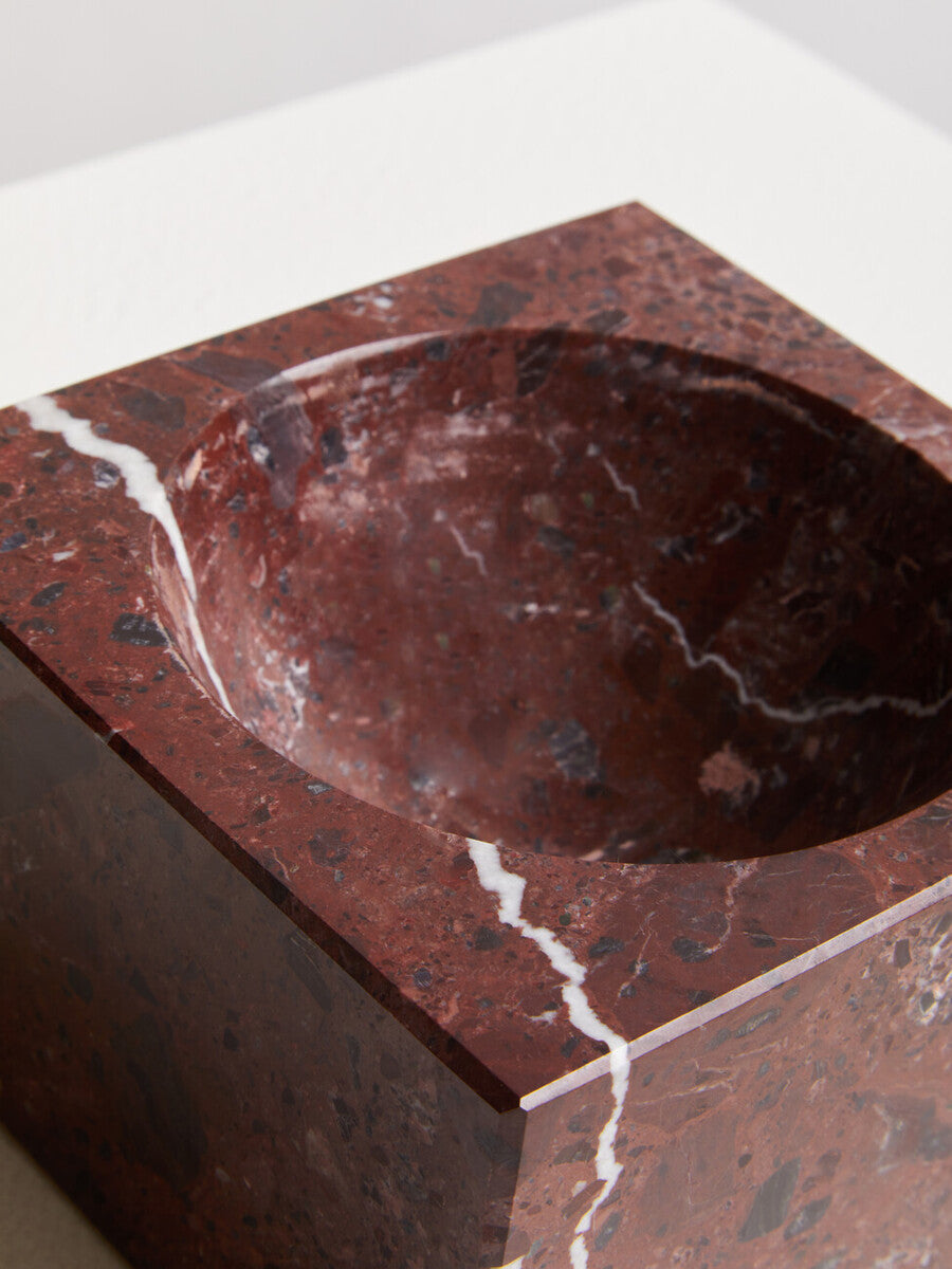 Orsina Salmo Square Red Marble Bowl – Modern Stone Centerpiece