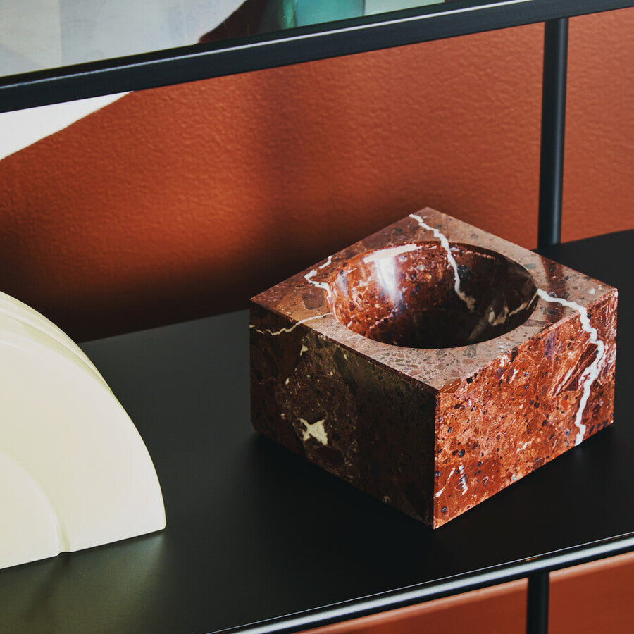 Orsina Salmo Square Red Marble Bowl – Modern Stone Centerpiece