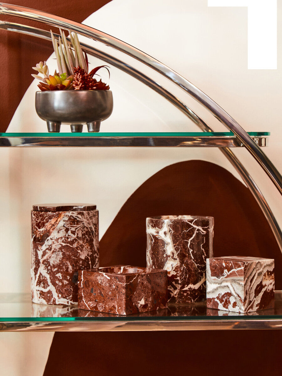 Orsina Salmo Square Red Marble Bowl – Modern Stone Centerpiece