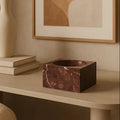 Orsina Salmo Square Red Marble Bowl – Modern Stone Centerpiece