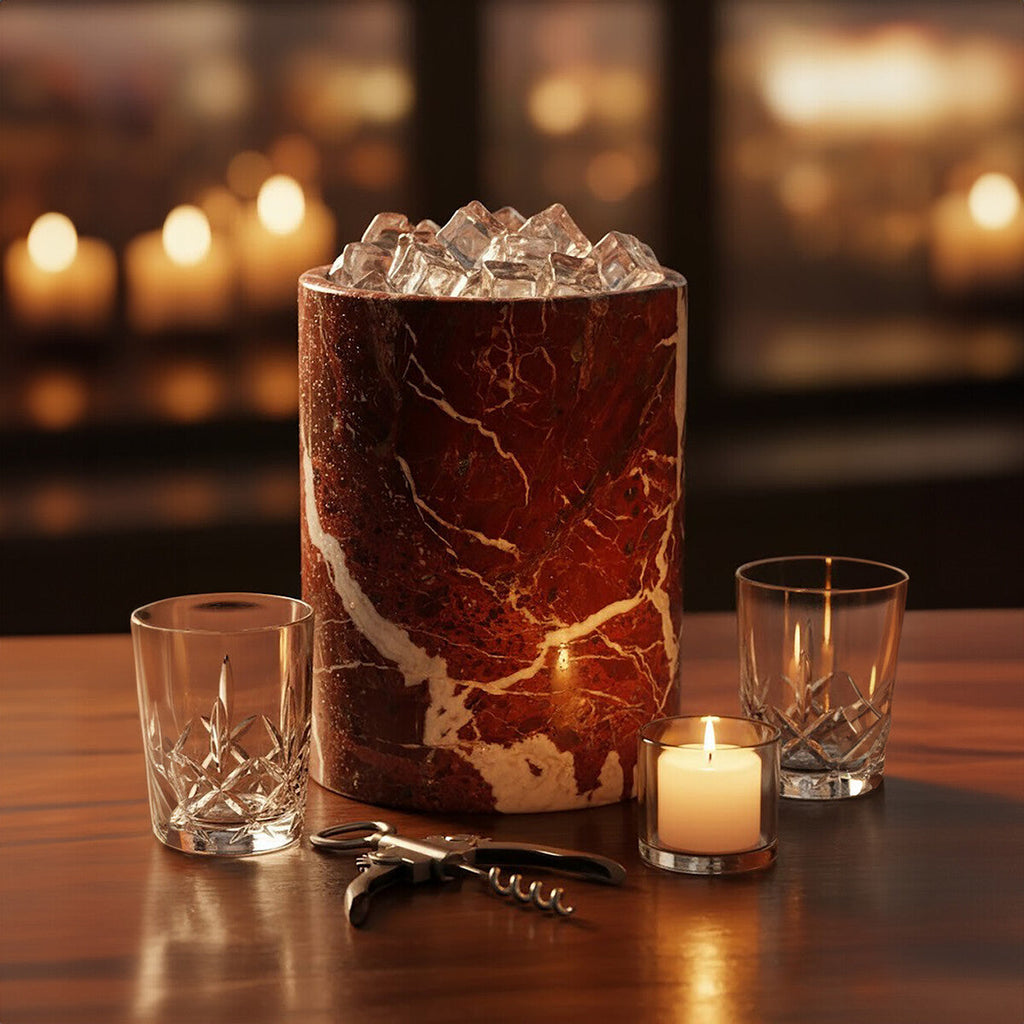 Orsina Salmo Red Marble Ice Bucket – Luxury Stone Barware Accessory