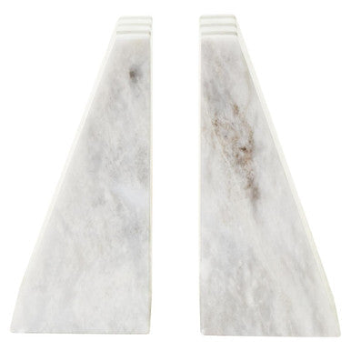 Orsina Soma Striped White Marble Bookends – Set of 2 Modern Stone Decor