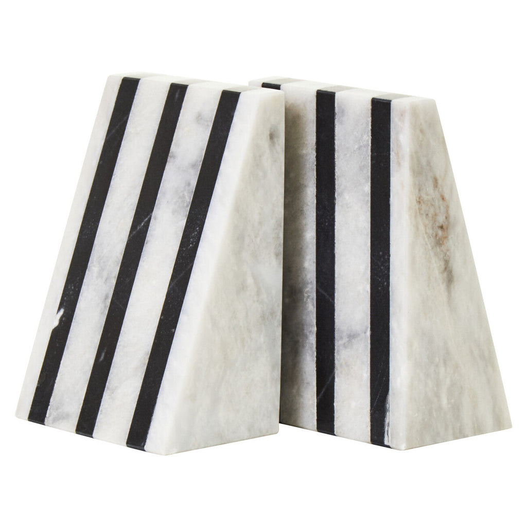 Orsina Soma Striped White Marble Bookends – Set of 2 Modern Stone Decor