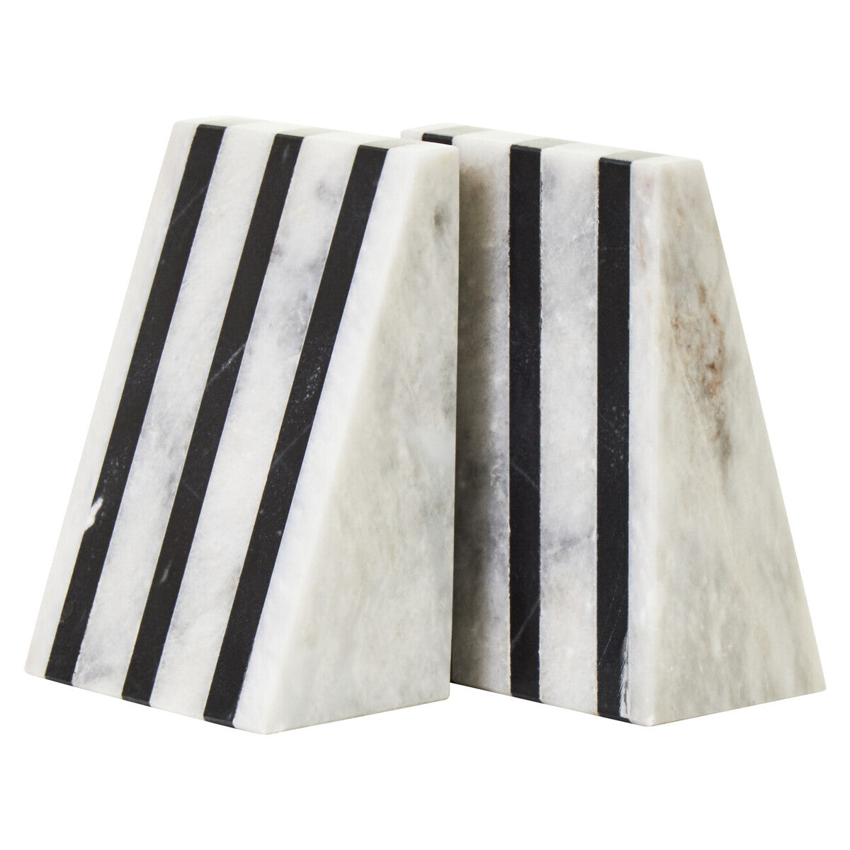 Orsina Soma Striped White Marble Bookends – Set of 2 Modern Stone Decor