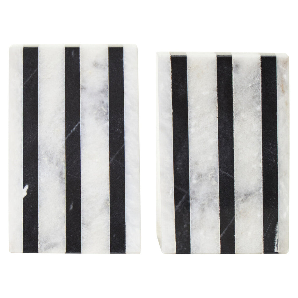 Orsina Soma Striped White Marble Bookends – Set of 2 Modern Stone Decor