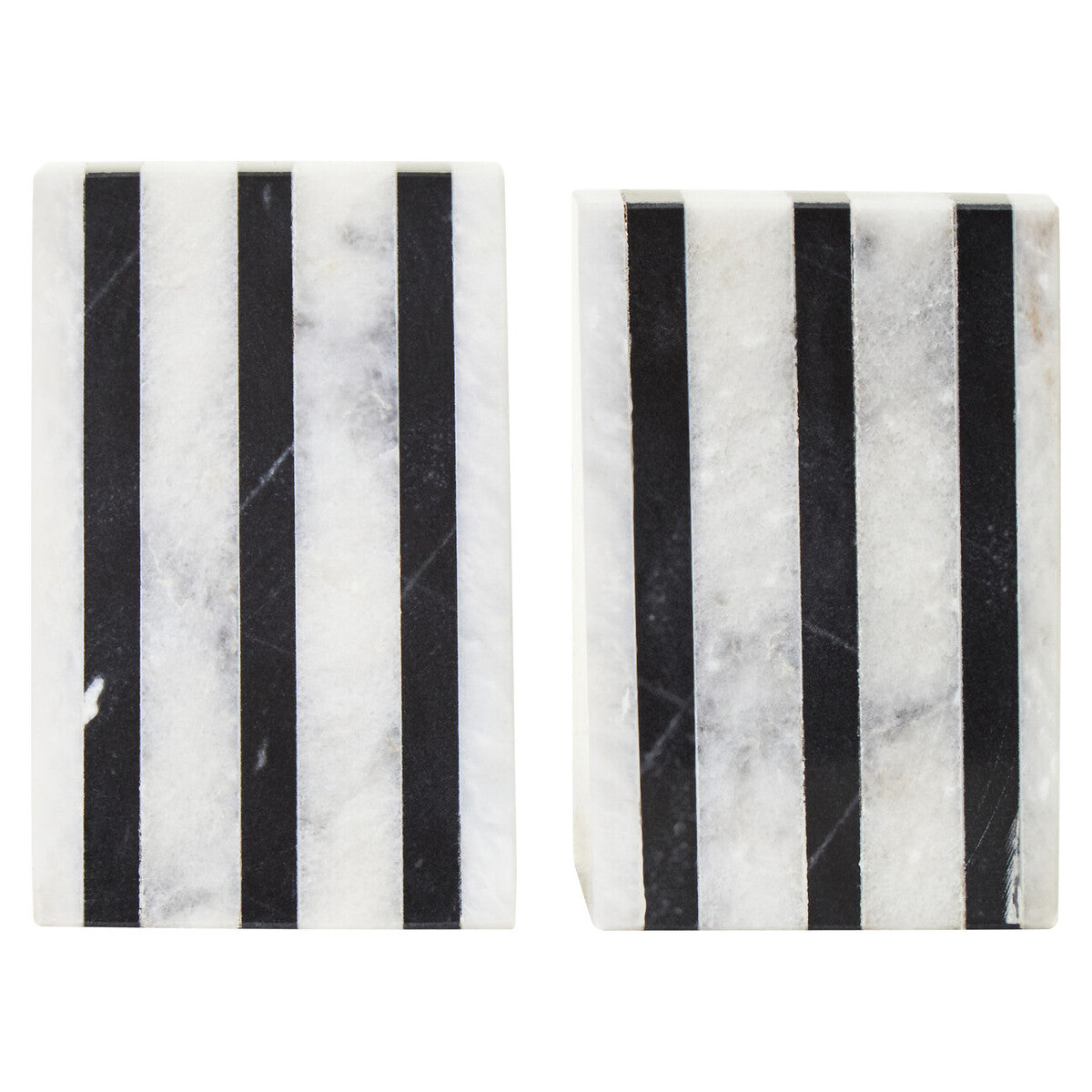 Orsina Soma Striped White Marble Bookends – Set of 2 Modern Stone Decor
