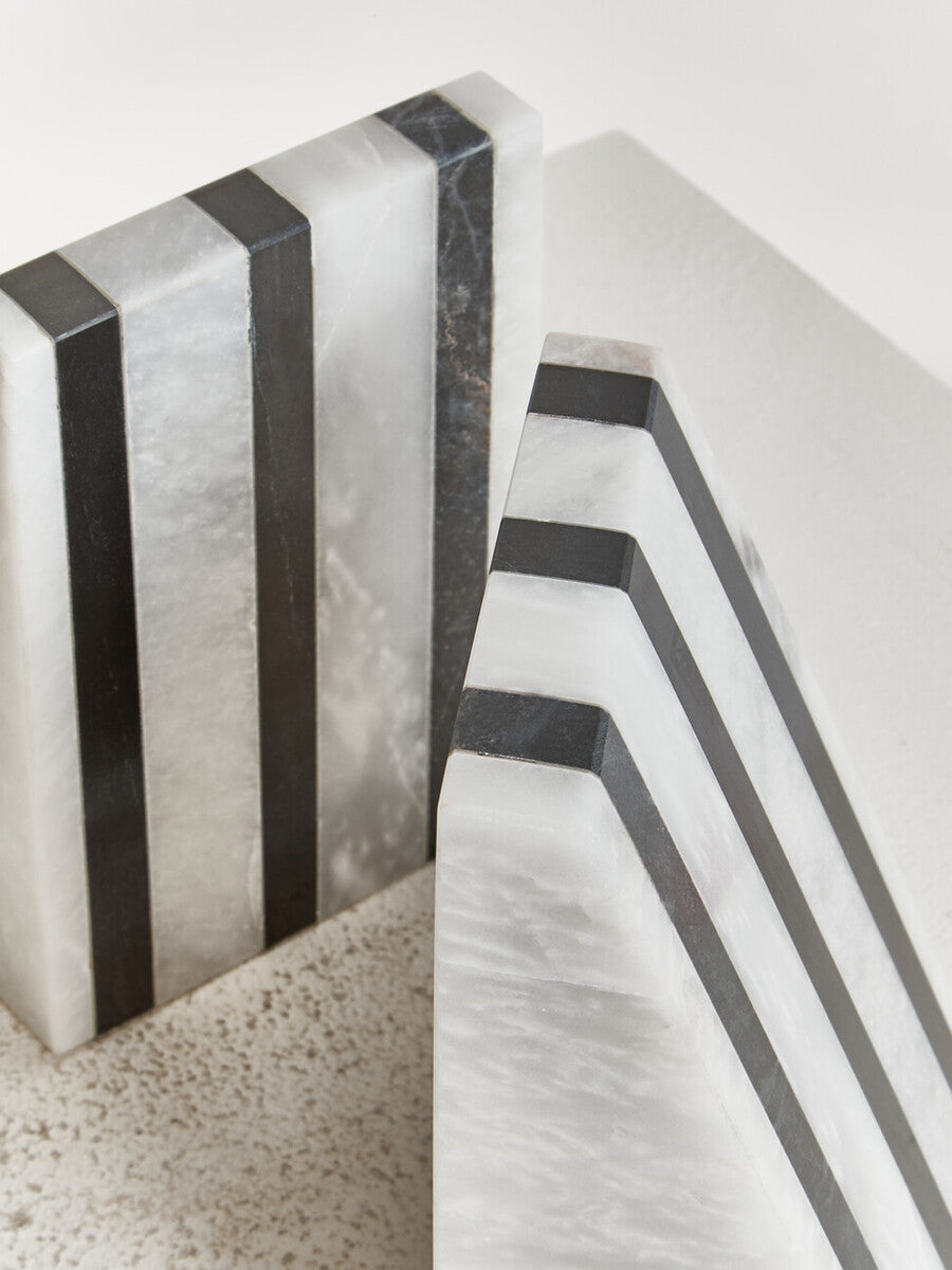 Orsina Soma Striped White Marble Bookends – Set of 2 Modern Stone Decor