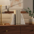 Orsina Soma Striped White Marble Bookends – Set of 2 Modern Stone Decor