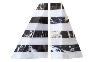 Orsina Soma Striped Marble Bookends | Black and White Stone Set of 2