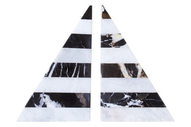 Orsina Soma Striped Marble Bookends | Black and White Stone Set of 2