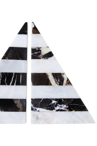 Orsina Soma Striped Marble Bookends | Black and White Stone Set of 2