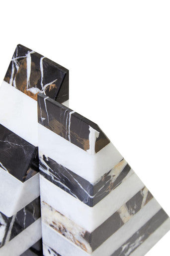 Orsina Soma Striped Marble Bookends | Black and White Stone Set of 2