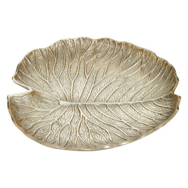 Orsina Salma Large Gold Lotus Leaf Decorative Plate | Aluminium Centerpiece
