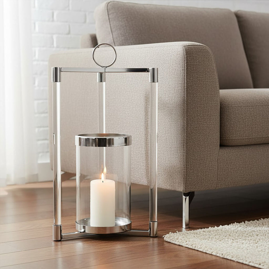 Orsina Franklin Silver Lantern – Small Stainless Steel & Glass Candleholder