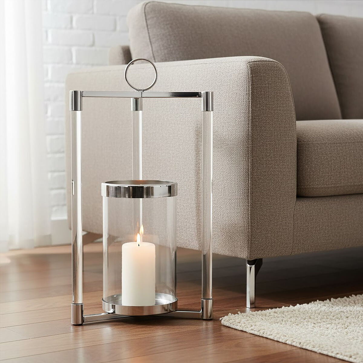 Orsina Franklin Silver Lantern – Small Stainless Steel & Glass Candleholder