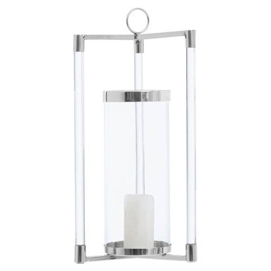 Orsina Franklin Large Silver Stainless Steel Lantern with Glass Chimney