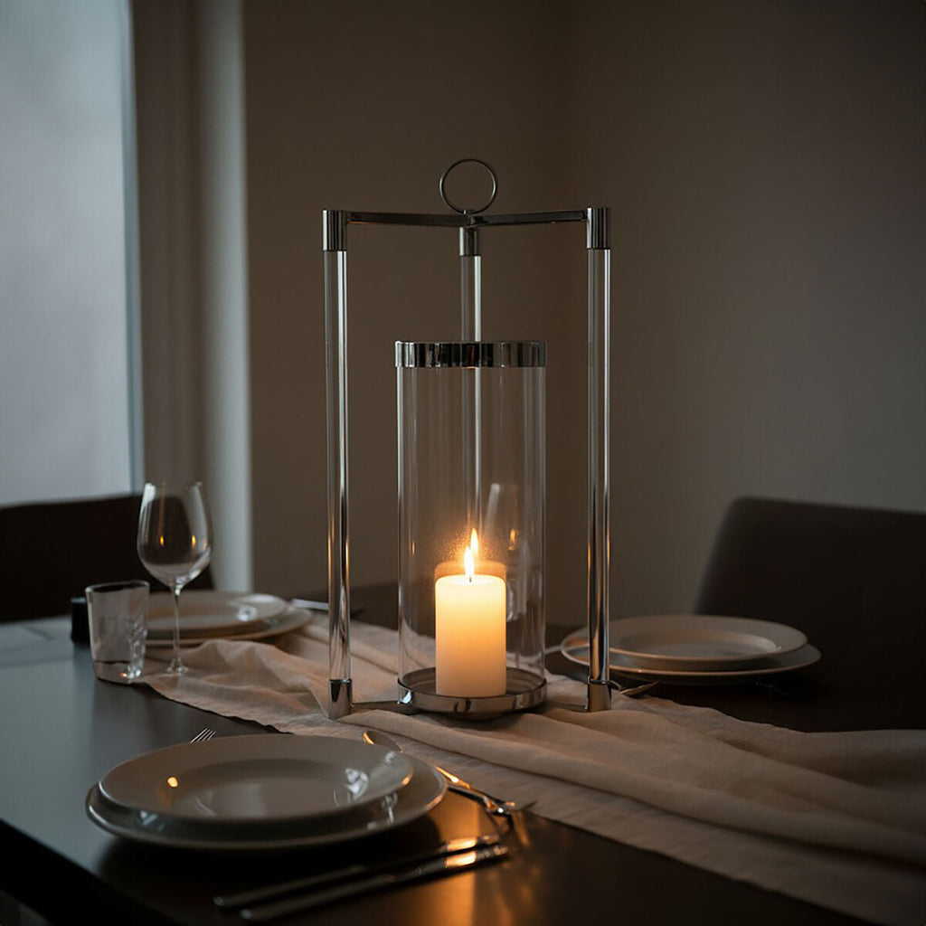 Orsina Franklin Large Silver Stainless Steel Lantern with Glass Chimney