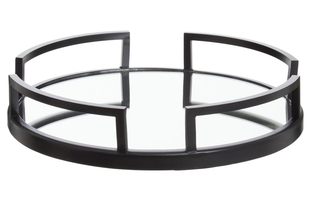 Orsina Cruzar Mirrored Tray – Matte Black Stainless Steel Vanity Decor