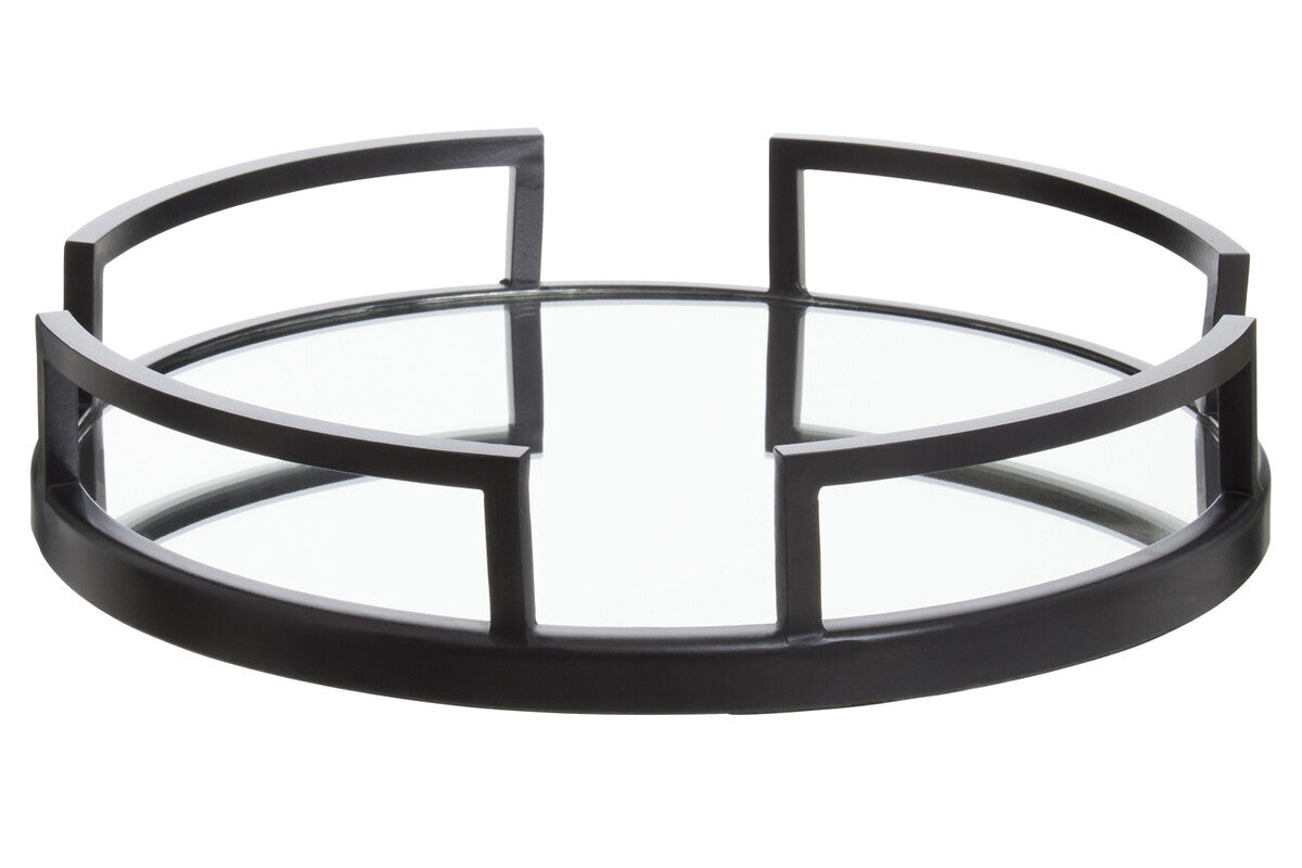Orsina Cruzar Mirrored Tray – Matte Black Stainless Steel Vanity Decor