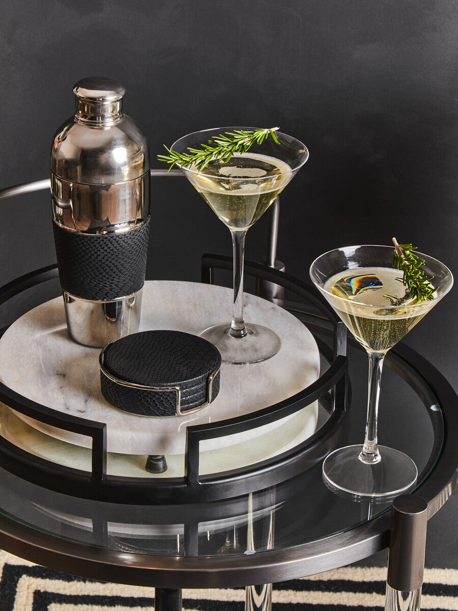 Orsina Cruzar Mirrored Tray – Matte Black Stainless Steel Vanity Decor