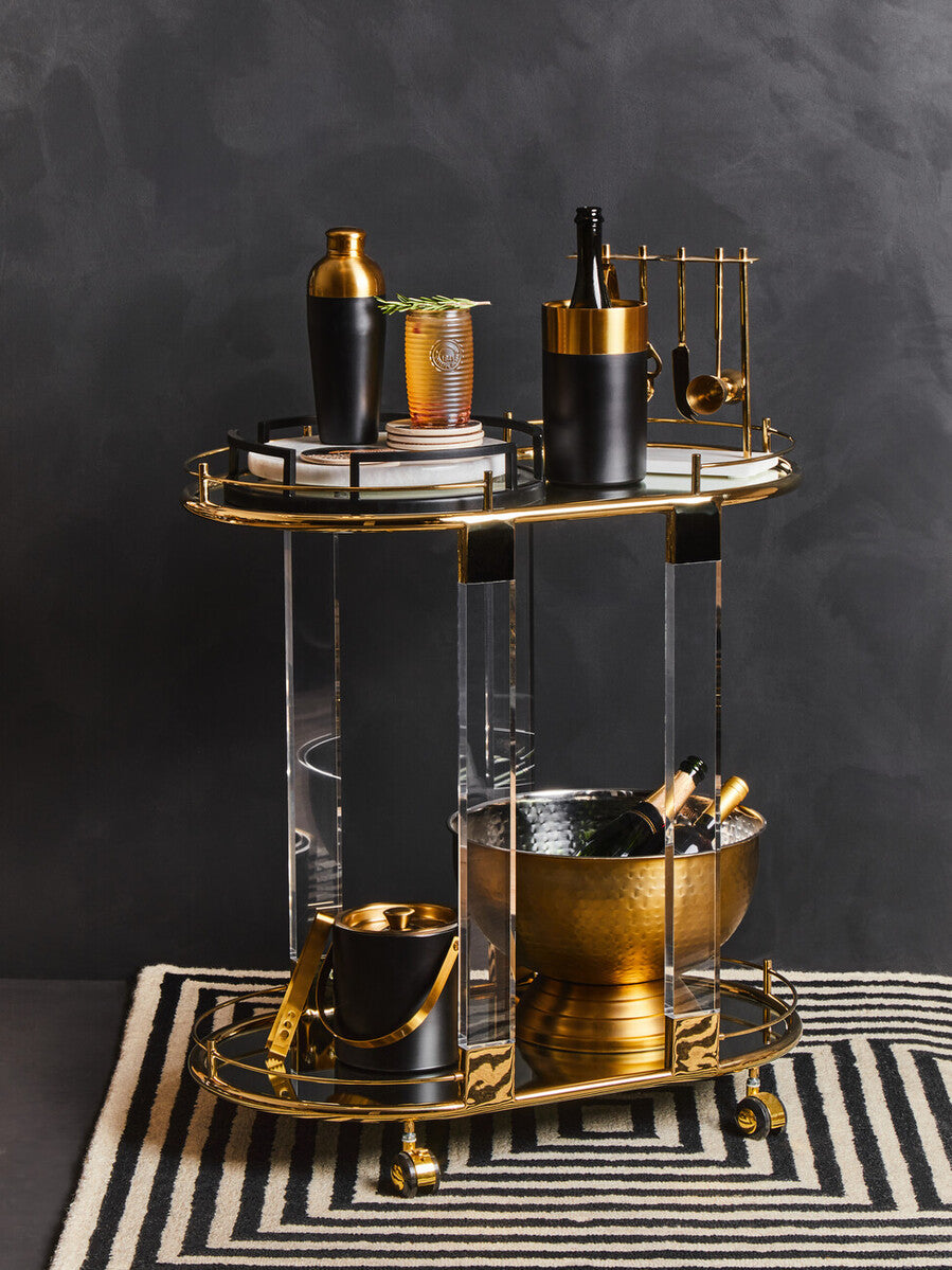 Orsina Cruzar Mirrored Tray – Matte Black Stainless Steel Vanity Decor
