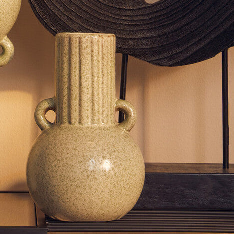 Orsina Calcita Small Speckled Green Ceramic Vase with Twin Handles