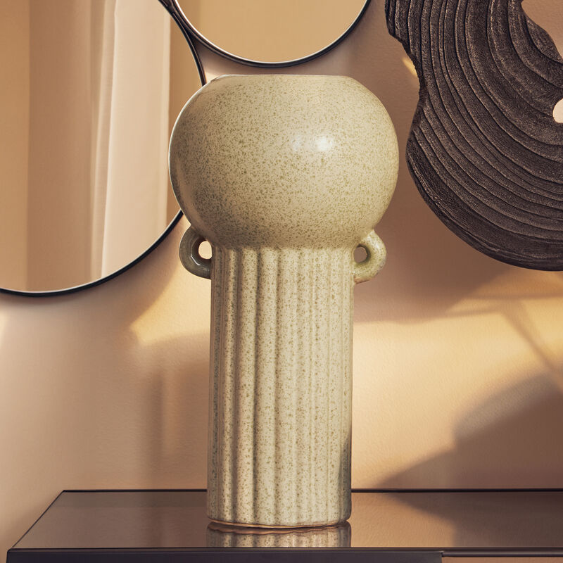 Orsina Calcita Large Speckled Green Ceramic Amphora Vase | 15 Inch