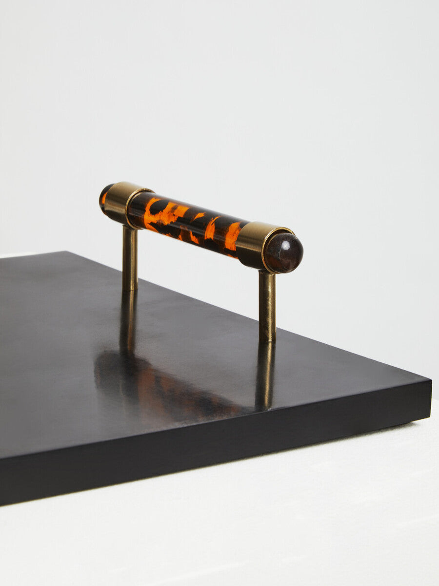 Orsina Roma Rectangular Tortoise Shell Tray with Gold Handles