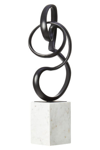 Orsina Mirano Black Aluminium Knot Sculpture on White Marble Base