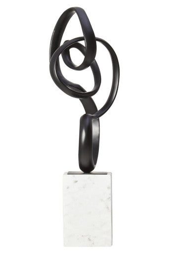 Orsina Mirano Black Aluminium Knot Sculpture on White Marble Base